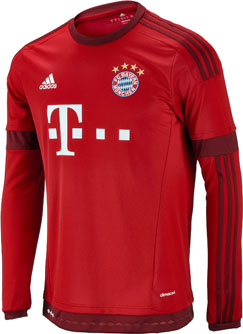 Bayern Munich Long Sleeve Jersey - 2015 adidas Bayern Home Jerseys
