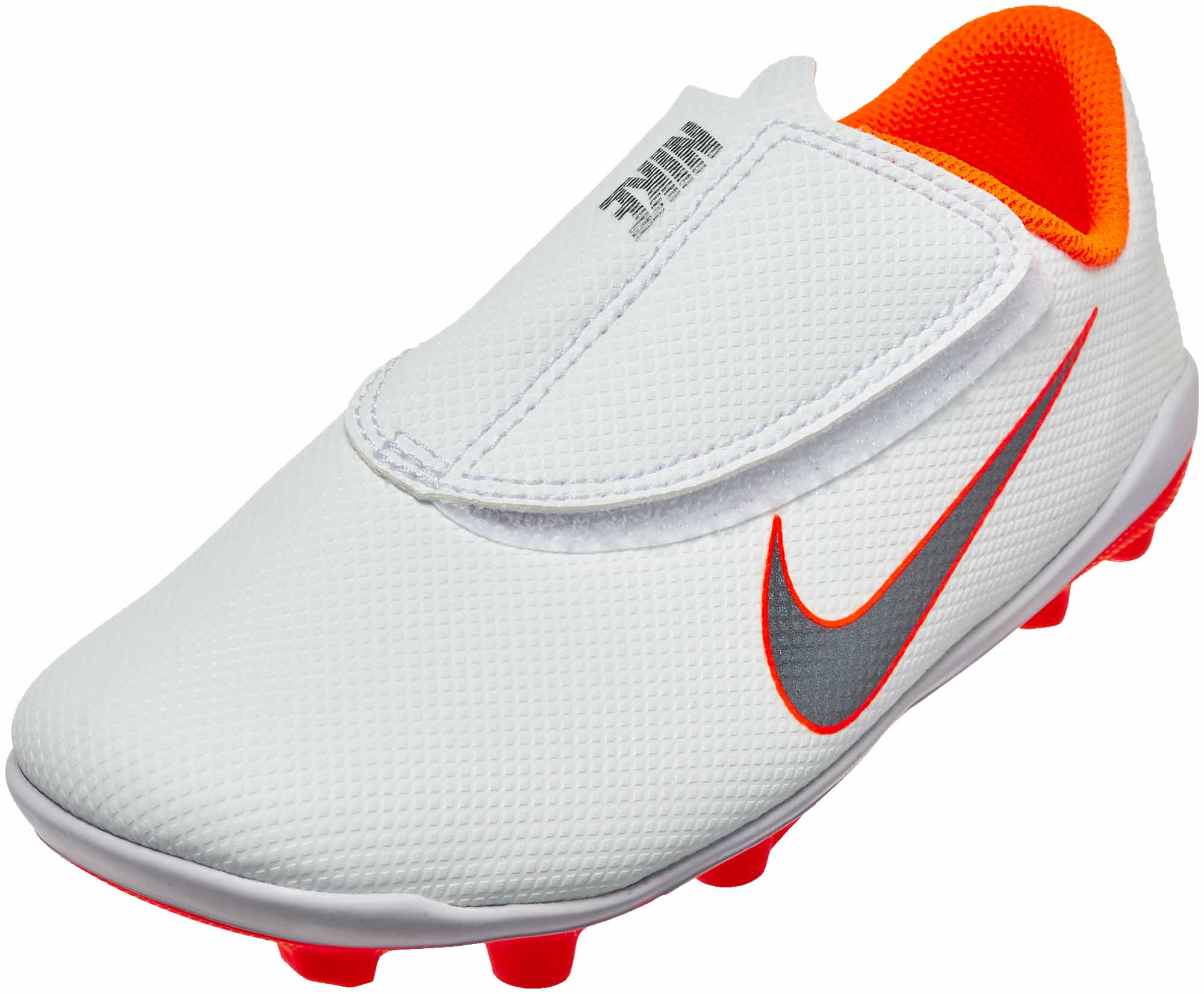 Nike Mercurial Vapor 12 Club MG - Youth (velcro) - White/Metallic Cool Grey/Total Orange - SoccerPro