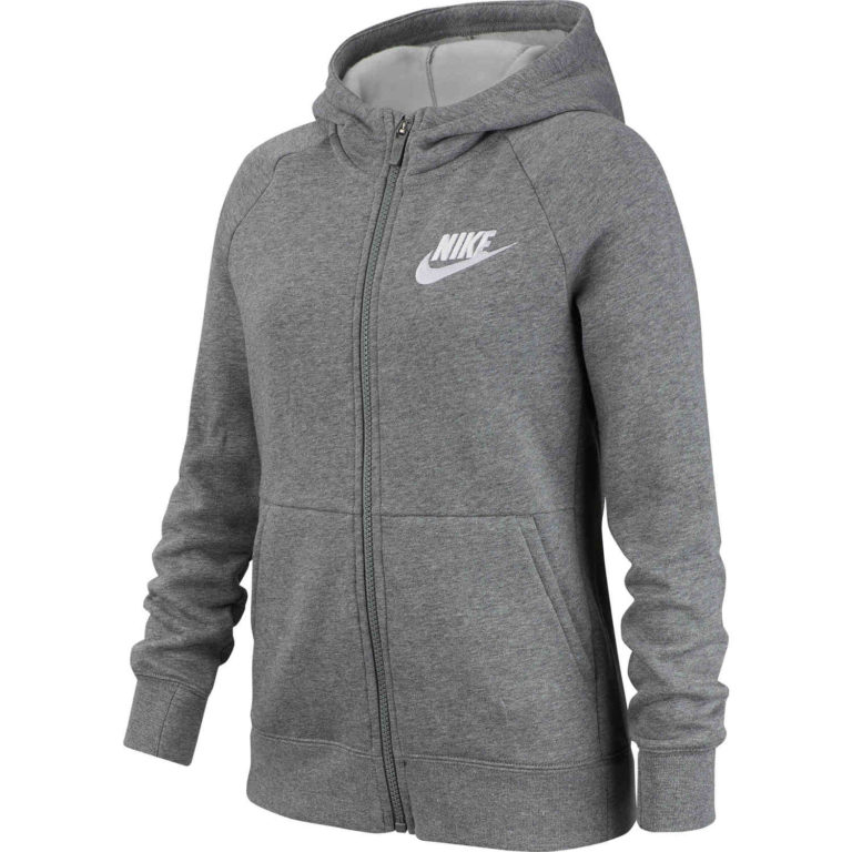 Girls Nike Fleece Full-zip Hoodie - Carbon Heather - SoccerPro