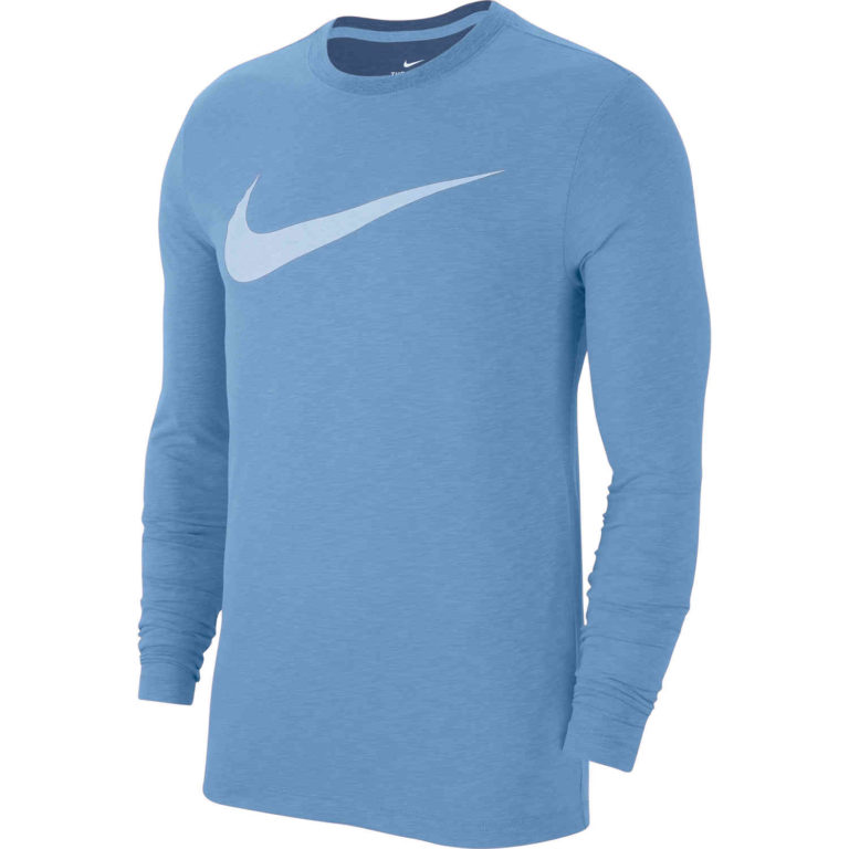 Nike Dri-Fit Cotton L/S Swoosh Tee - Light Blue - SoccerPro