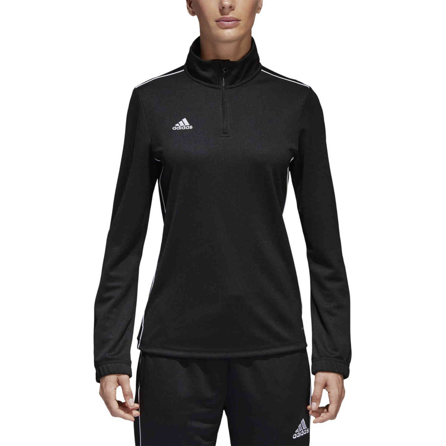 Womens adidas Core 18 1/4 zip Training Top - Black/White - SoccerPro
