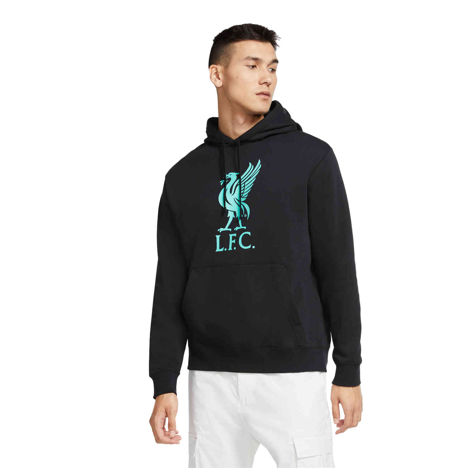 Nike Liverpool Pullover Hoodie - Black/Hyper Turq - SoccerPro