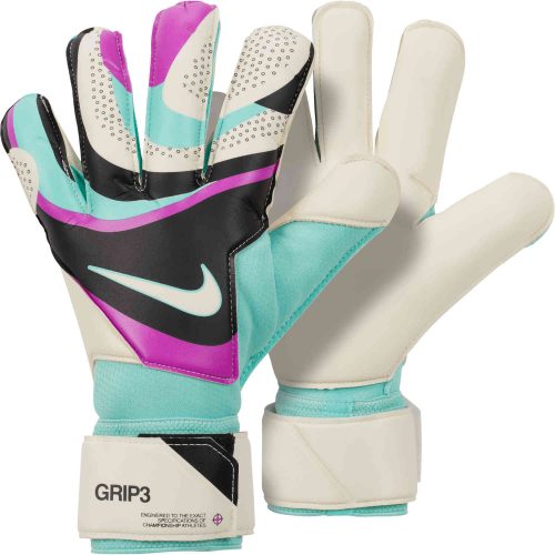 Nike Grip3 Goalkeeper Gloves – Black & Hyper Turq with Rush Fuschia with White