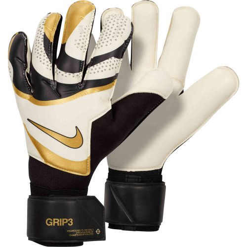 Nike Grip 3 Match Goalkeeper Gloves – Black & White with Metallic Gold Coin