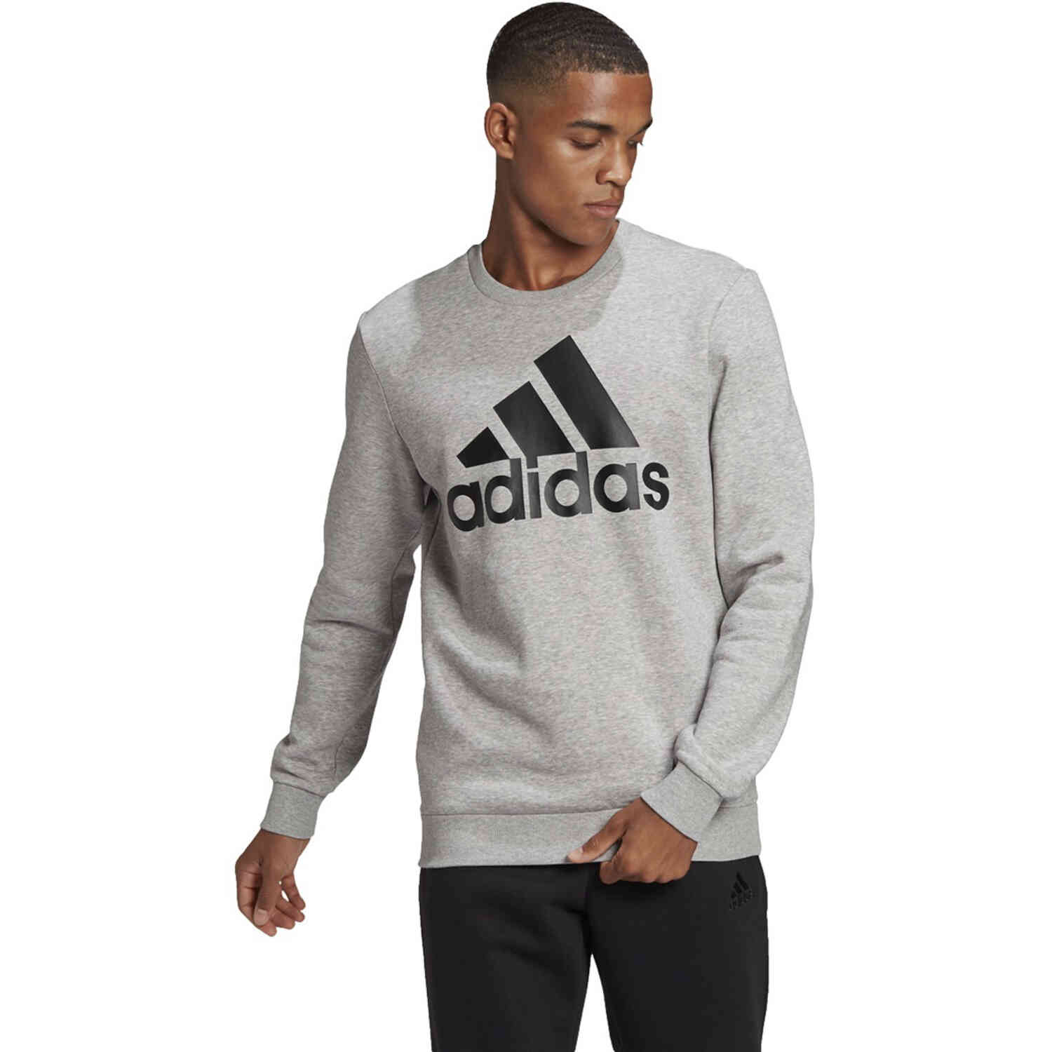 adidas Fleece Logo Sweatshirt - Medium Heather/Black - SoccerPro