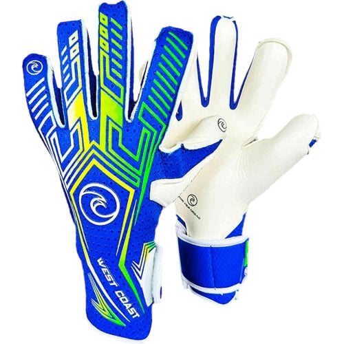 West Coast Shockwave Tremor Goalkeeper Gloves - Royal & White with Volt with Green
