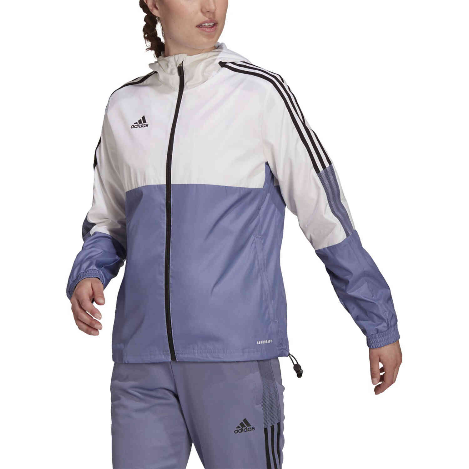 Womens adidas Tiro Windbreaker Jacket - White/Orbit Violet - SoccerPro