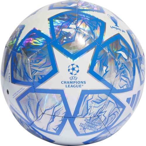 adidas UCL Training Hollogram Foil Soccer Ball - Silver Metallic & White with Glory Blue